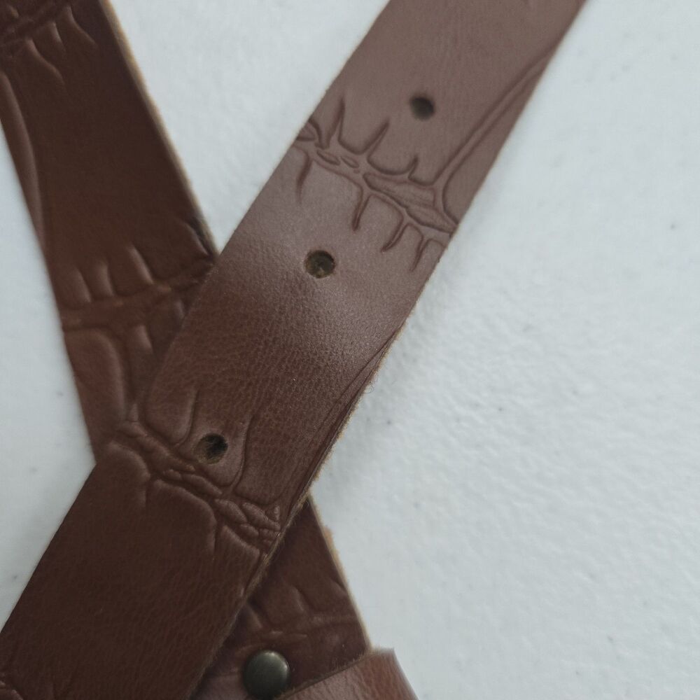 Vintage Brown Barbed Wire Design Leather Belt Womens M 30-31" Boho Cowgirl